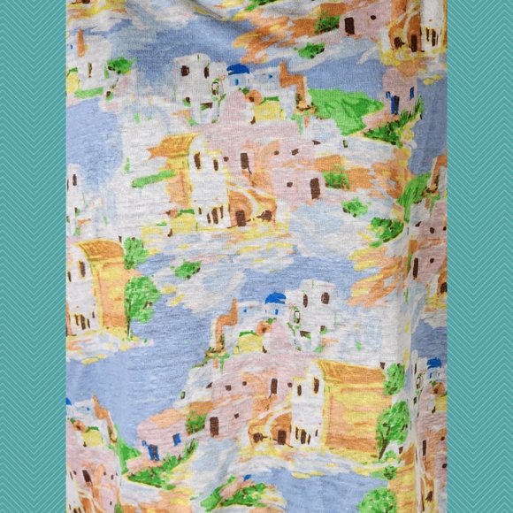 Cynthia Rowley Greek Seaside Printed 100% Linen Tee - Picture 2 of 5